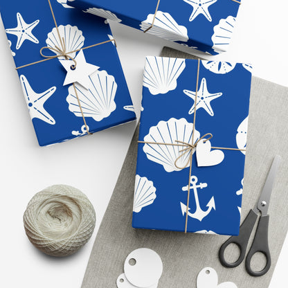 Blue and White Anchors and Shells Gift Wrap Papers