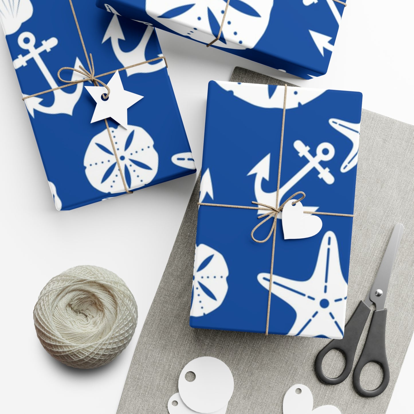 Blue and White Anchors and Shells Gift Wrap Papers