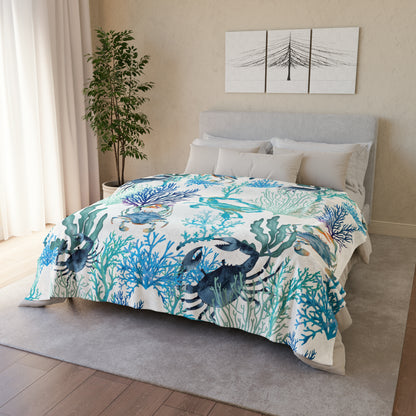 Blue Crabs and Coral Reef Soft Polyester Blanket