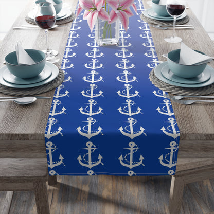 White & Blue Anchors Table Runner (Cotton, Poly)