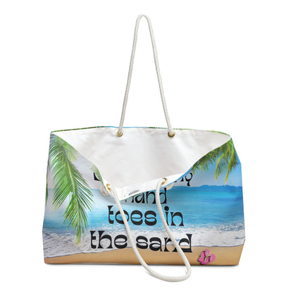 Drink in my hand toes in the sand Weekender Bag