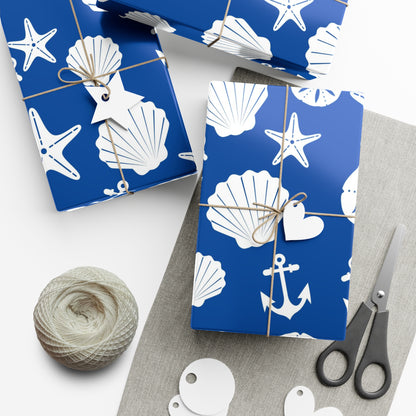 Blue and White Anchors and Shells Gift Wrap Papers