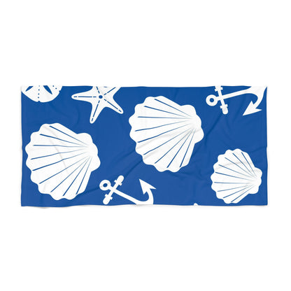 Blue and White Anchors and Shells Beach Towel