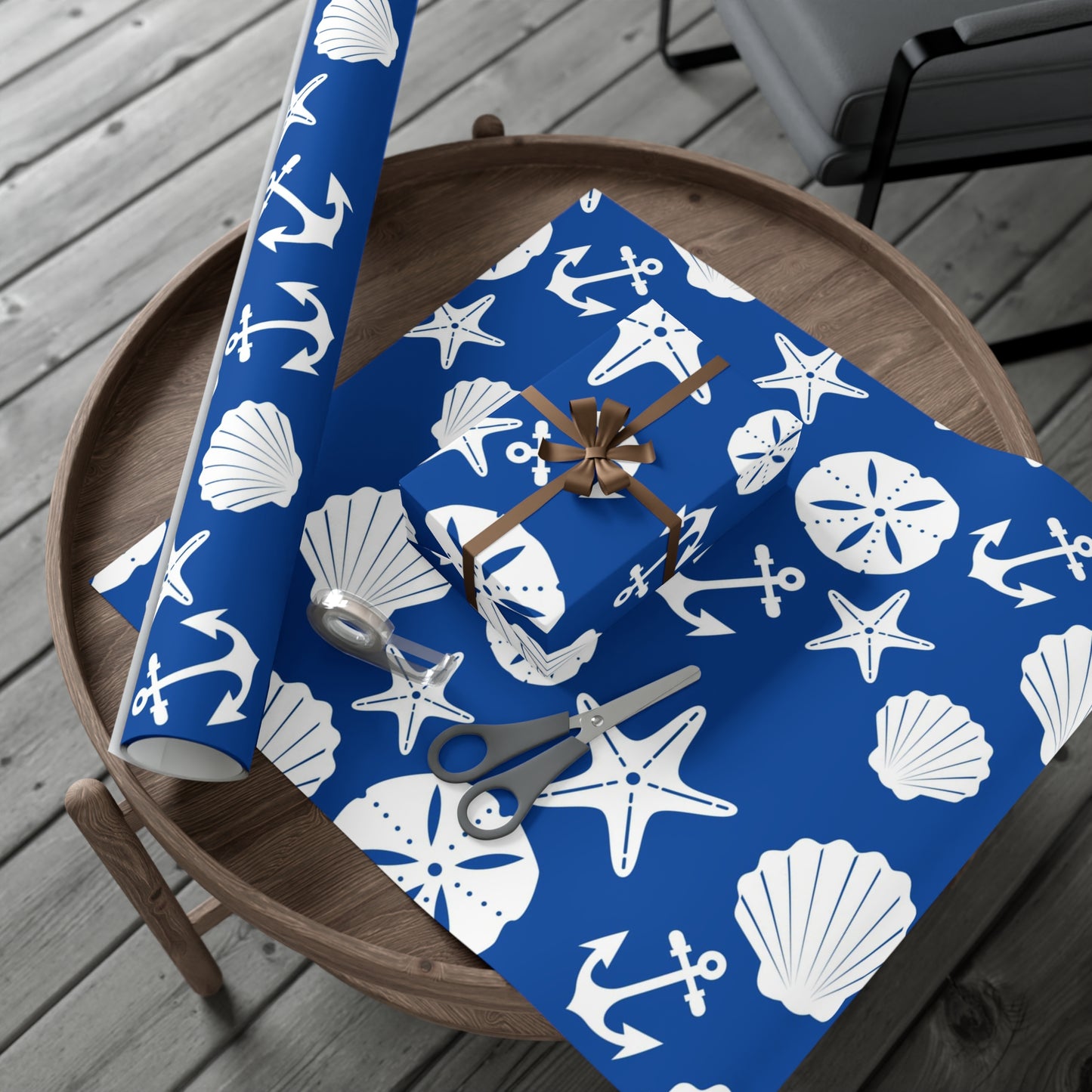 Blue and White Anchors and Shells Gift Wrap Papers