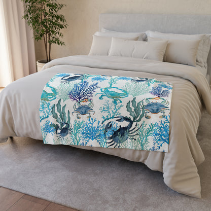 Blue Crabs and Coral Reef Soft Polyester Blanket