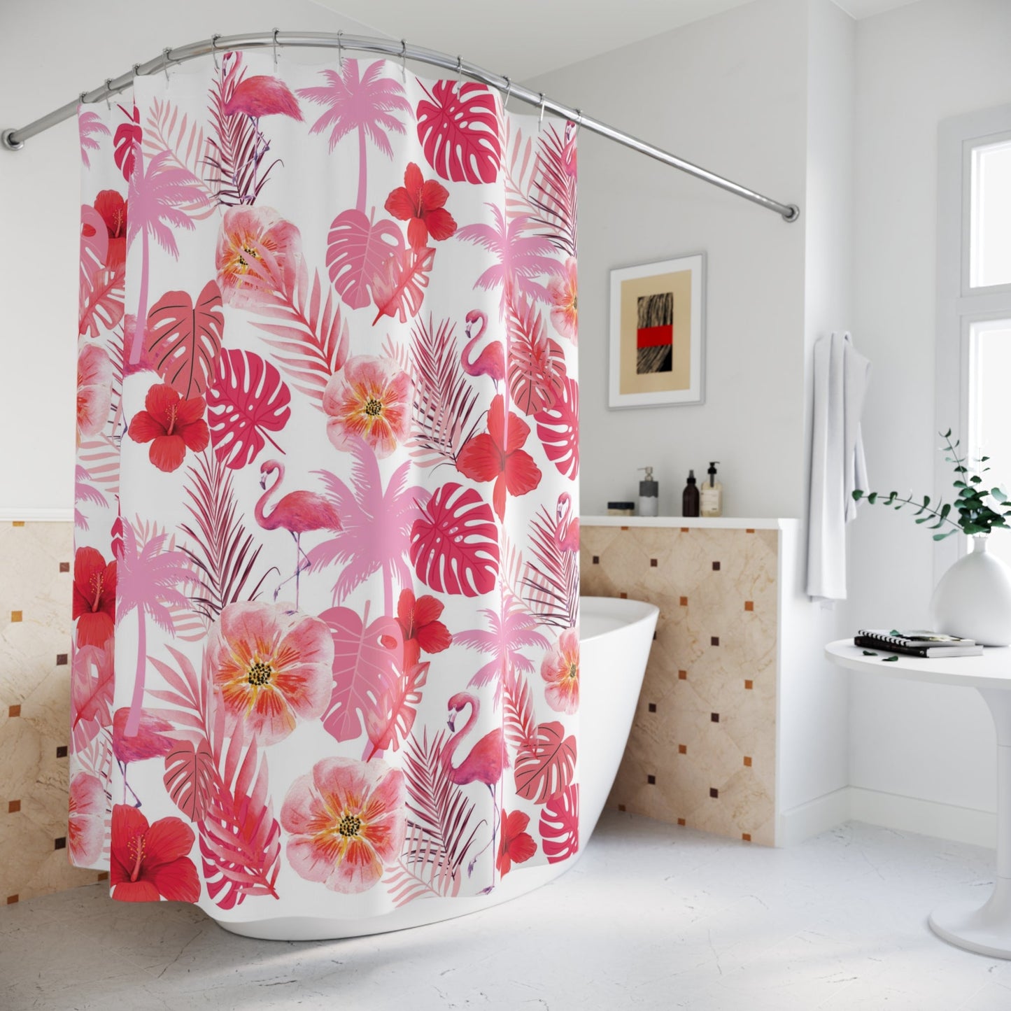 Tropical Pinks Polyester Shower Curtain