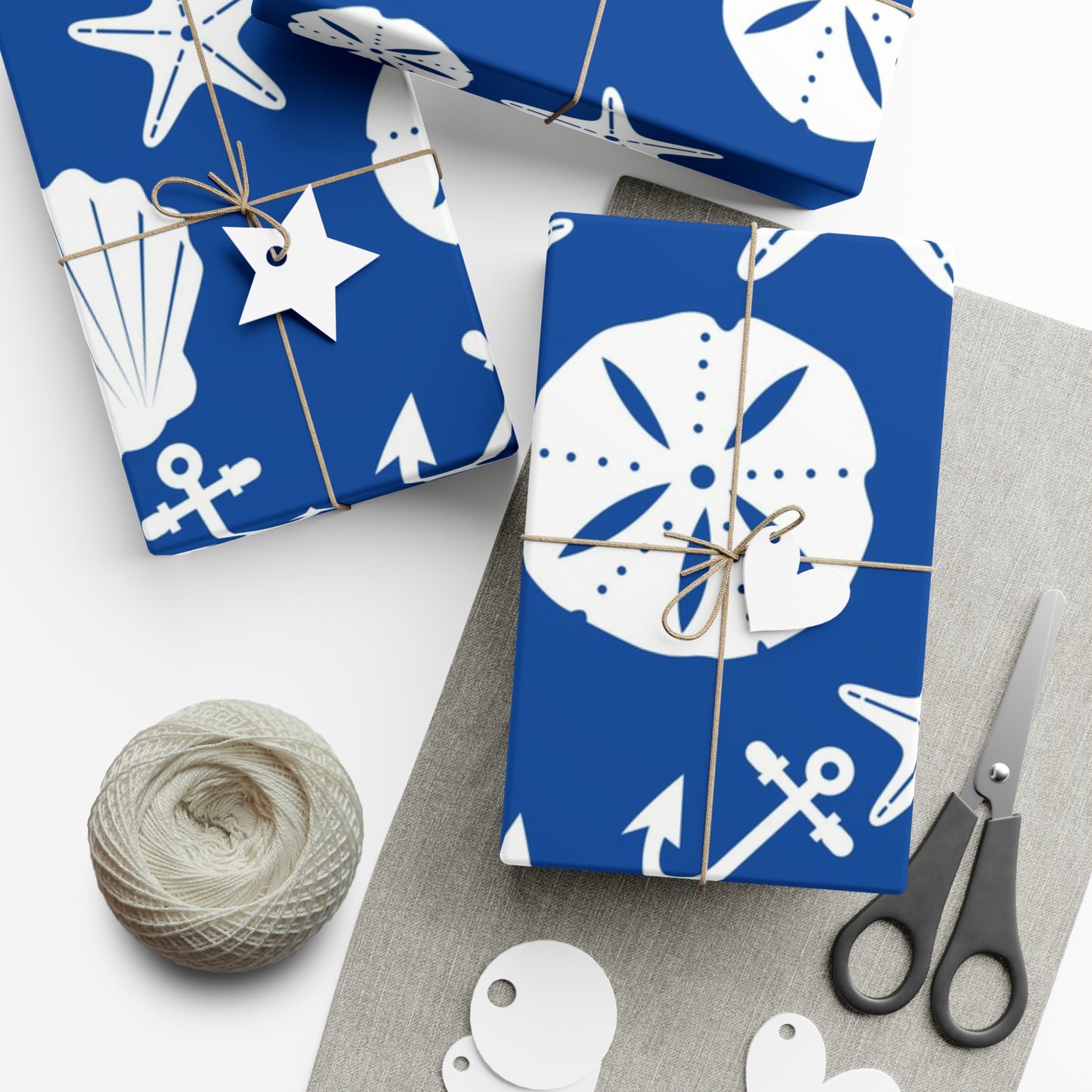 Blue and White Anchors and Shells Gift Wrap Papers