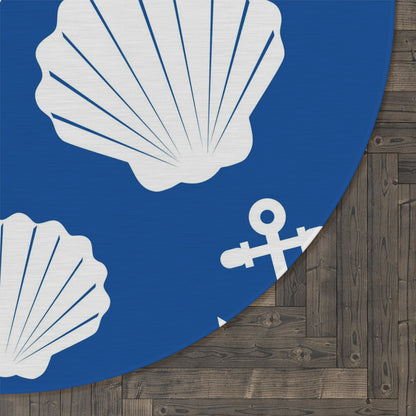 Blue and White Anchors and Shells Round Rug