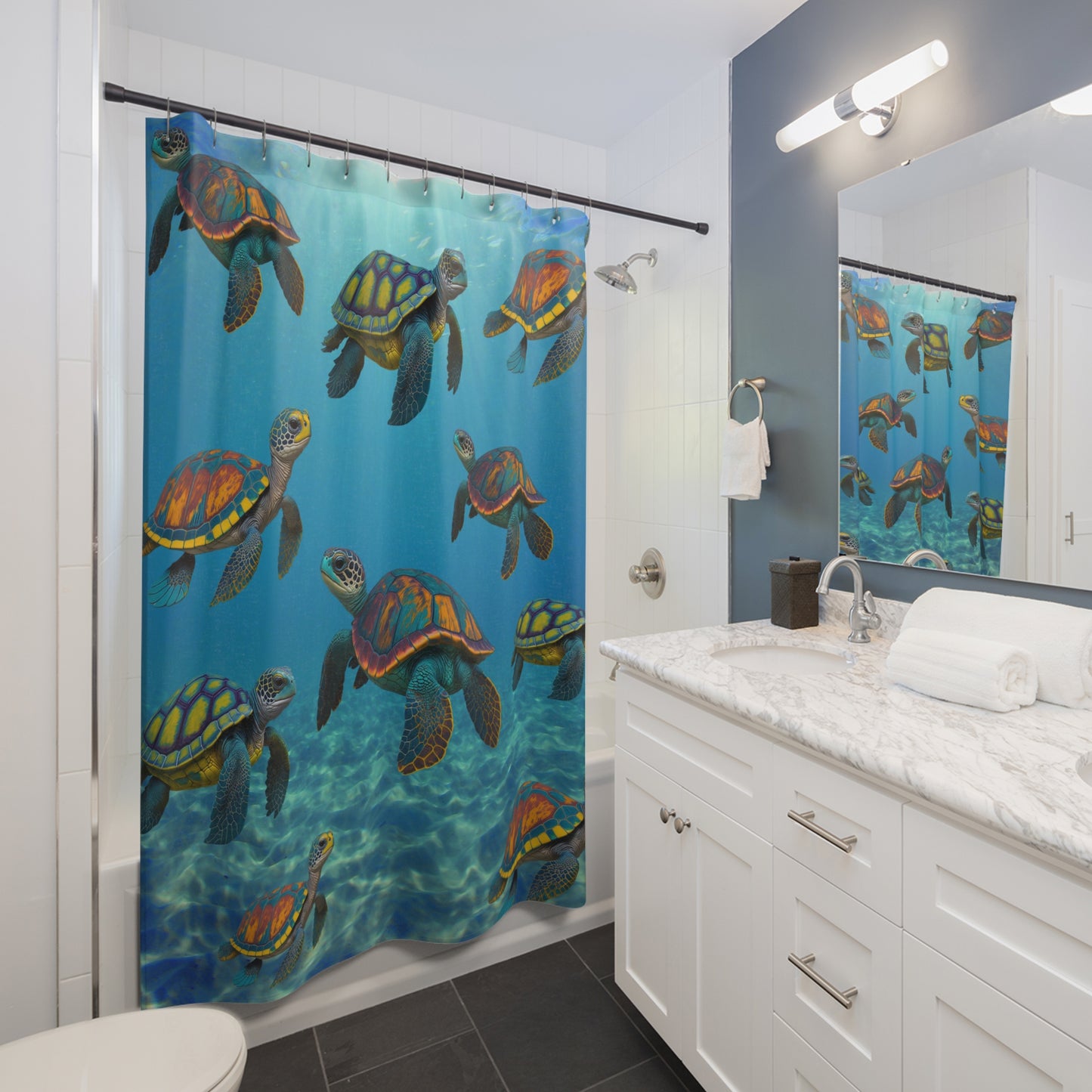 Sea Turtles Under the Sea Polyester Shower Curtain