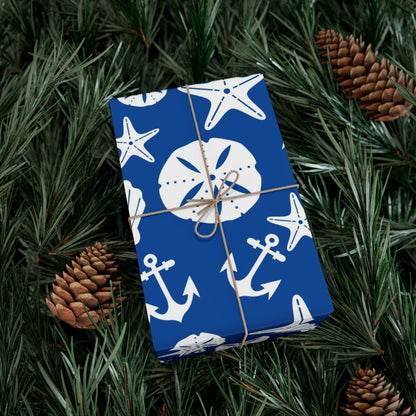 Blue and White Anchors and Shells Gift Wrap Papers