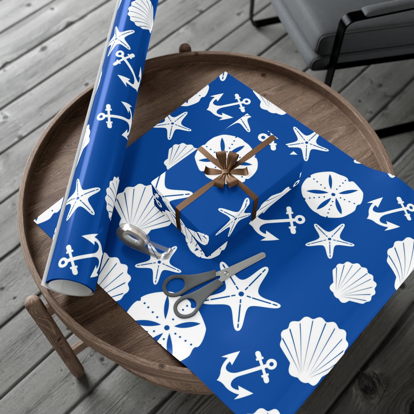 Blue and White Anchors and Shells Gift Wrap Papers