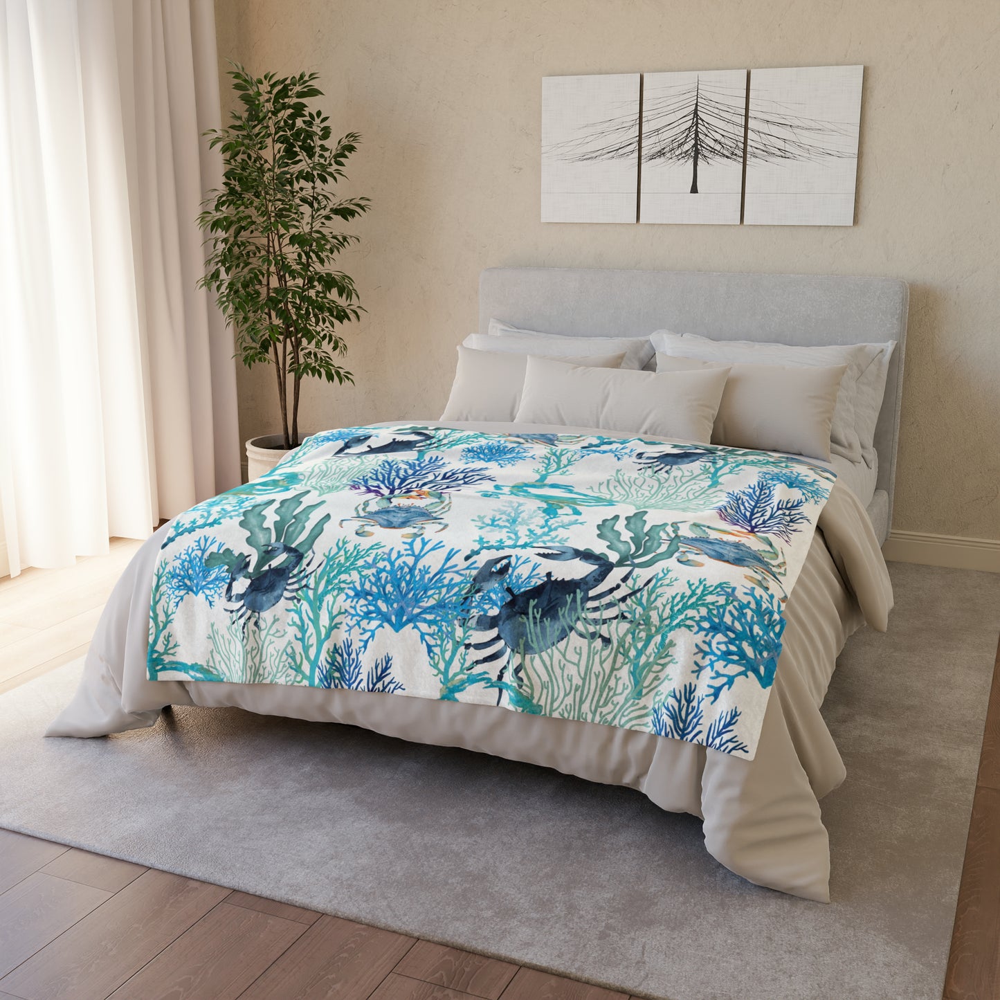 Blue Crabs and Coral Reef Soft Polyester Blanket