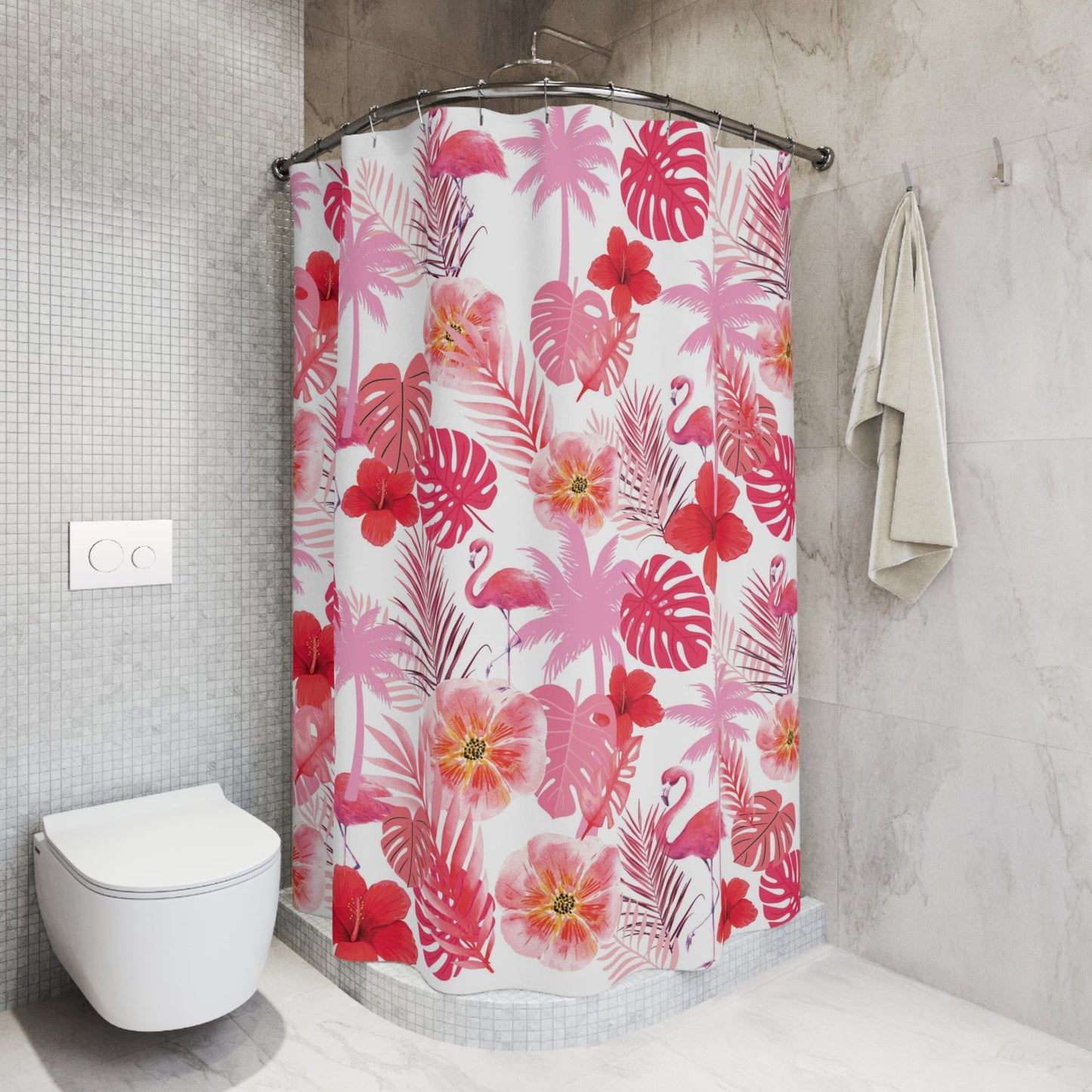 Tropical Pinks Polyester Shower Curtain