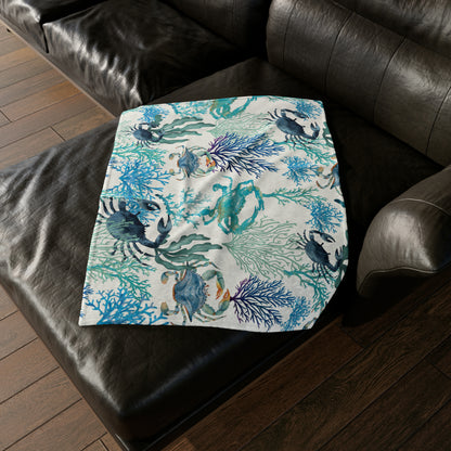 Blue Crabs and Coral Reef Soft Polyester Blanket