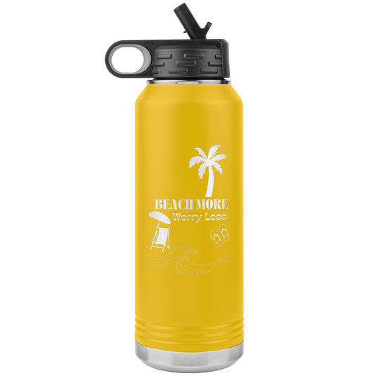 Beach More Worry Less 32 oz Insulated Water Bottle