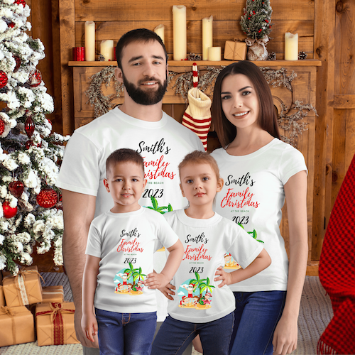 Personalized Family Christmas at the Beach Unisex Crewneck T-shirt