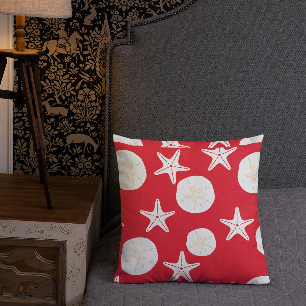 Starfish and Sand Dollars Red Premium Pillow