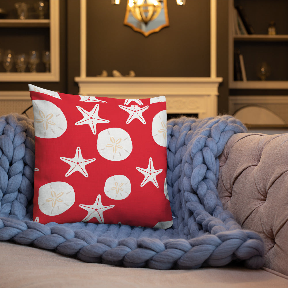 Starfish and Sand Dollars Red Premium Pillow