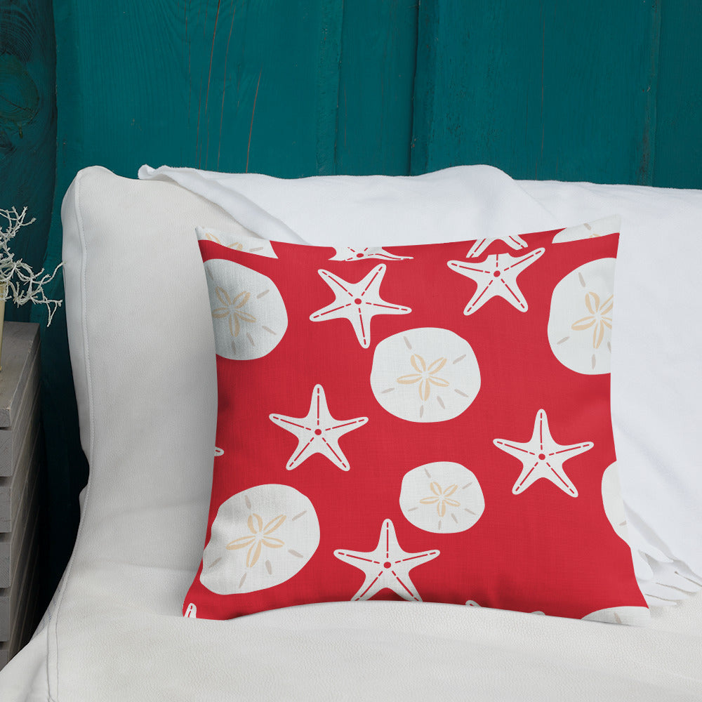 Starfish and Sand Dollars Red Premium Pillow