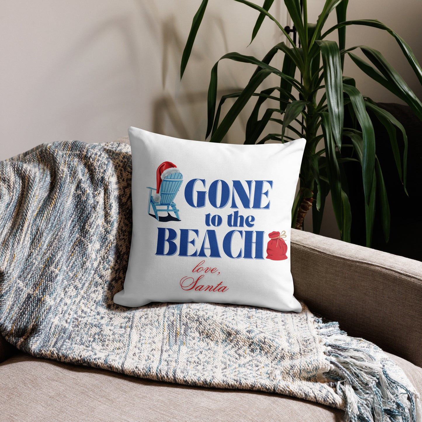 Gone to the Beach Love Santa Premium Pillow