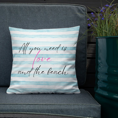 Love and the Beach Striped Premium Pillow