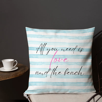 Love and the Beach Striped Premium Pillow