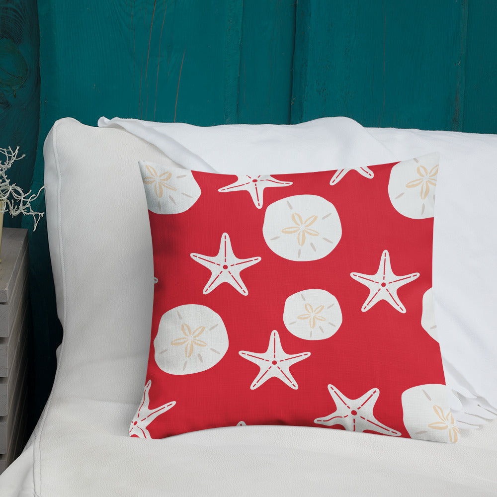 Starfish and Sand Dollars Red Premium Pillow