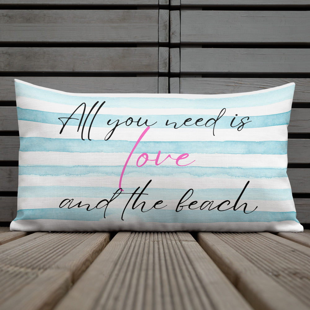 Love and the Beach Striped Premium Pillow