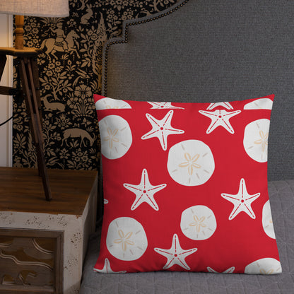 Starfish and Sand Dollars Red Premium Pillow