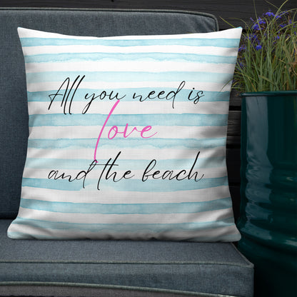 Love and the Beach Striped Premium Pillow