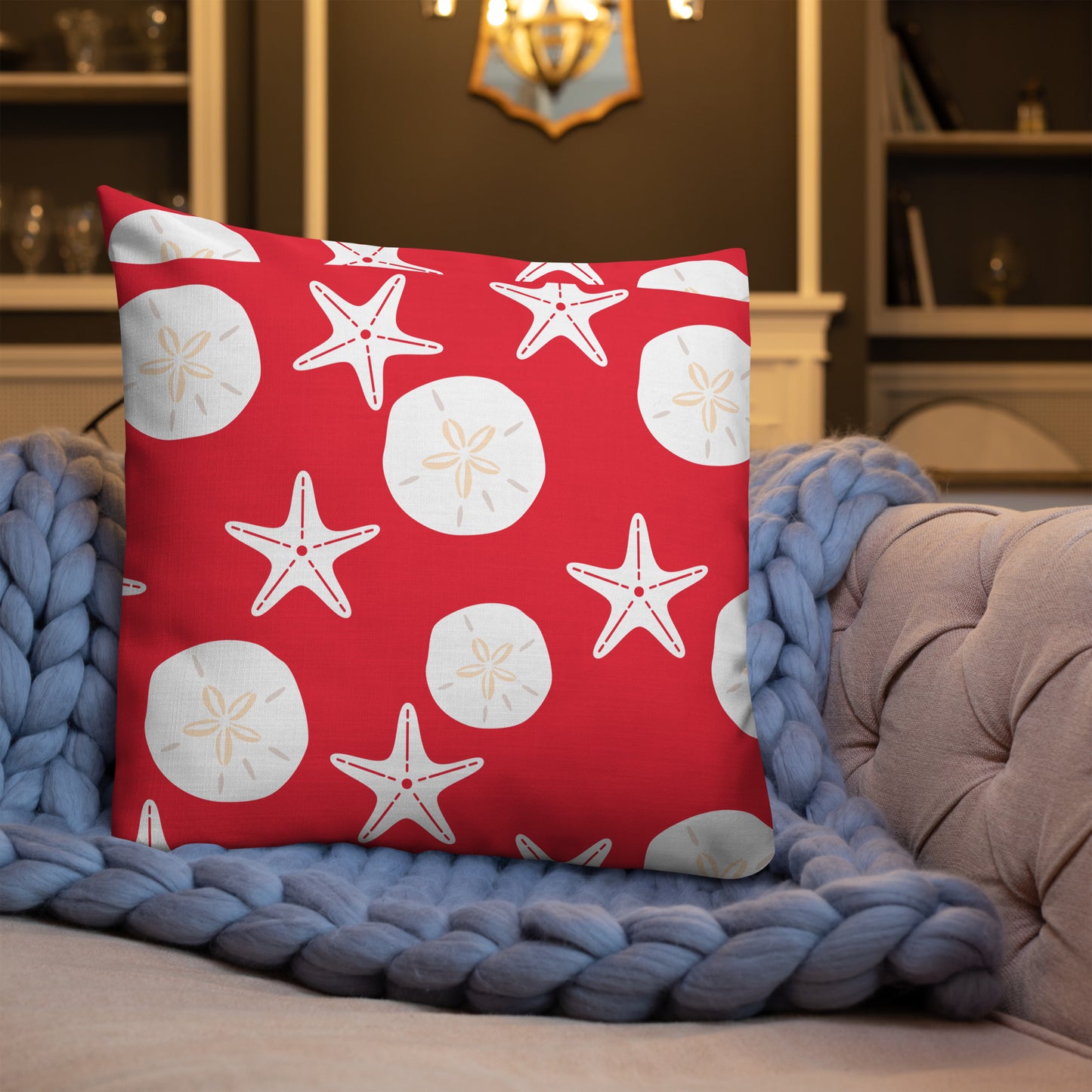 Starfish and Sand Dollars Red Premium Pillow