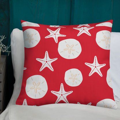 Starfish and Sand Dollars Red Premium Pillow