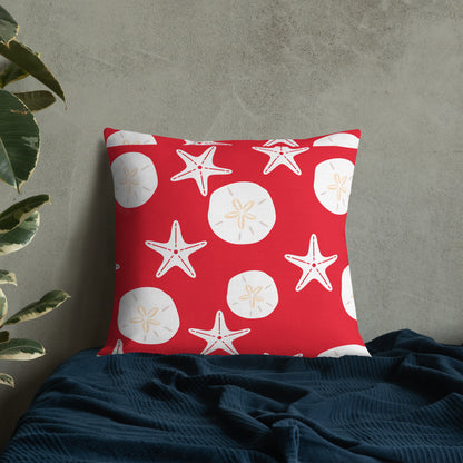 Starfish and Sand Dollars Red Premium Pillow