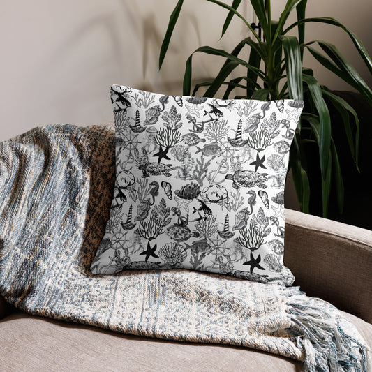 Black and White Sea Life Premium Pillow