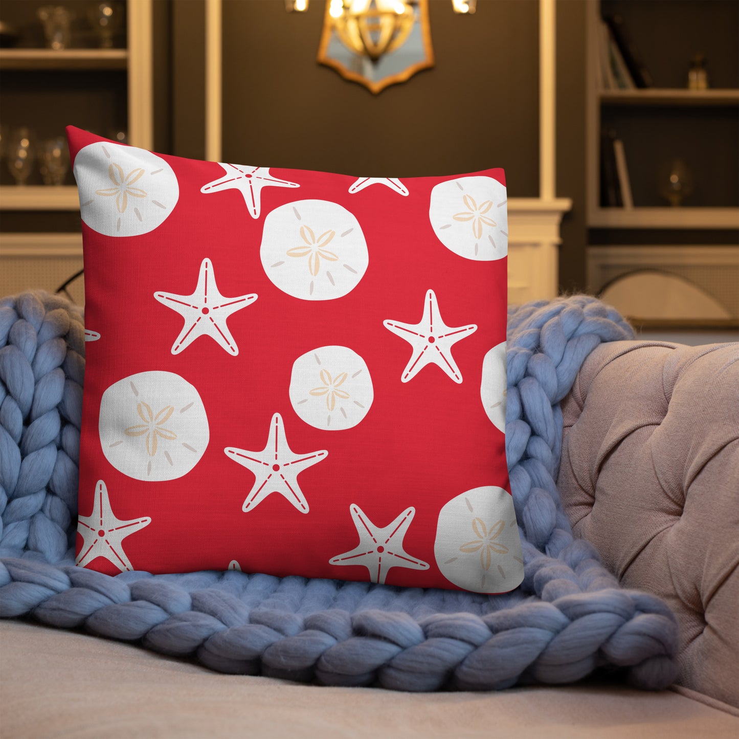 Starfish and Sand Dollars Red Premium Pillow