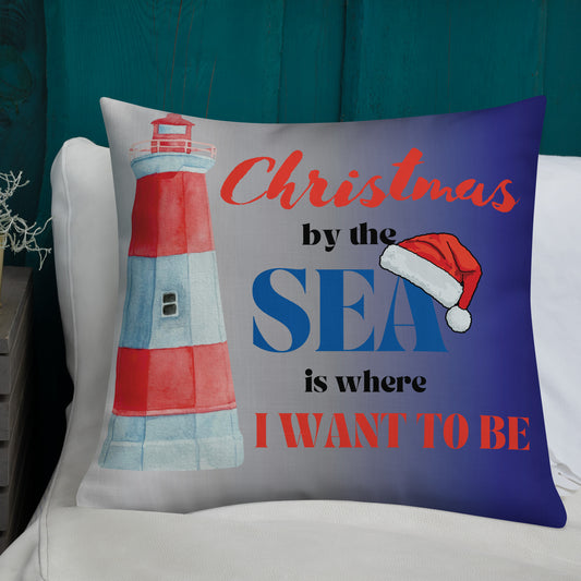 Christmas by the Sea Lighthouse Premium Pillow