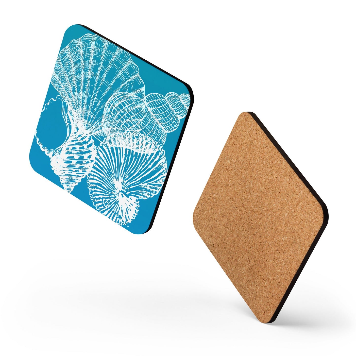 Aruba Blue Seashells Cork - back coaster - Creative Coastal Decor