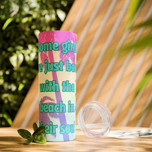 Beach Girl Skinny Steel Tumbler with Straw, 20oz - Creative Coastal Decor