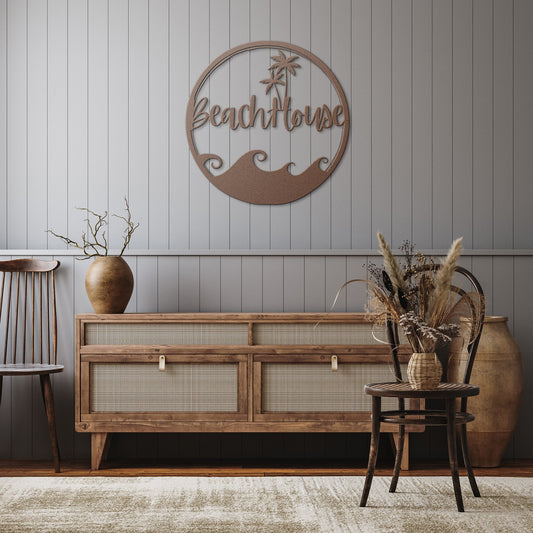 Beach House with Palm Trees Sign - Creative Coastal Decor