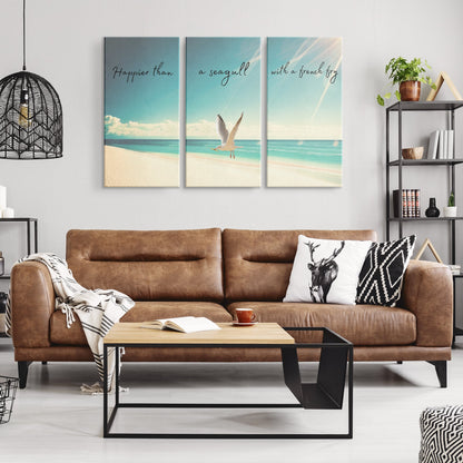 "Happier than a seagull with a French fry" 3 - Piece Canvas - Creative Coastal Decor