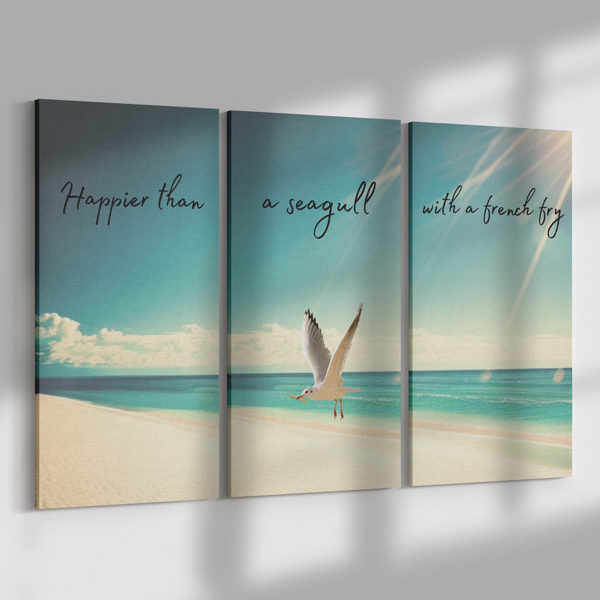 "Happier than a seagull with a French fry" 3 - Piece Canvas - Creative Coastal Decor