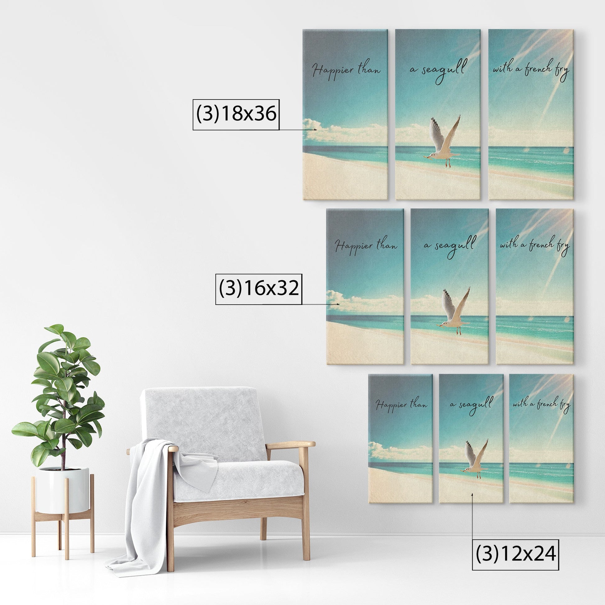 "Happier than a seagull with a French fry" 3 - Piece Canvas - Creative Coastal Decor