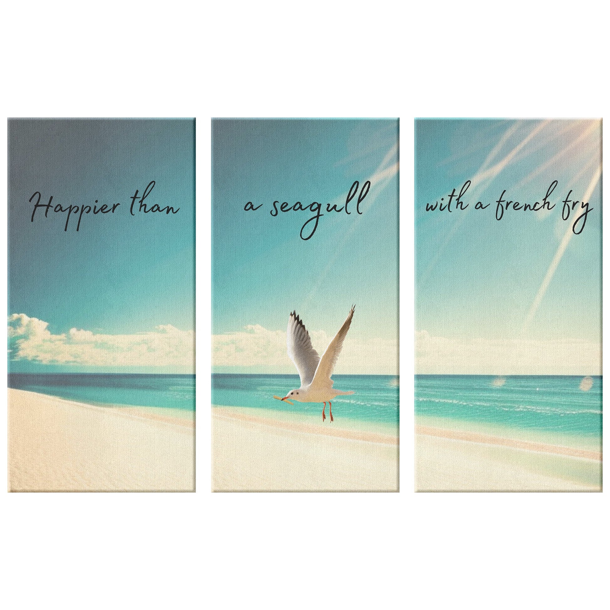 "Happier than a seagull with a French fry" 3 - Piece Canvas - Creative Coastal Decor