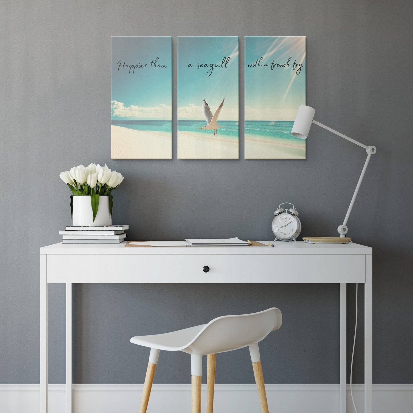 "Happier than a seagull with a French fry" 3 - Piece Canvas - Creative Coastal Decor