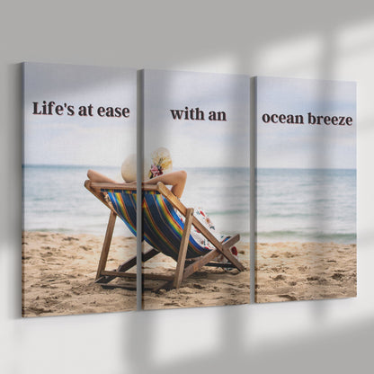 "Life's at ease with an ocean breeze" 3 - Piece Canvas - Creative Coastal Decor