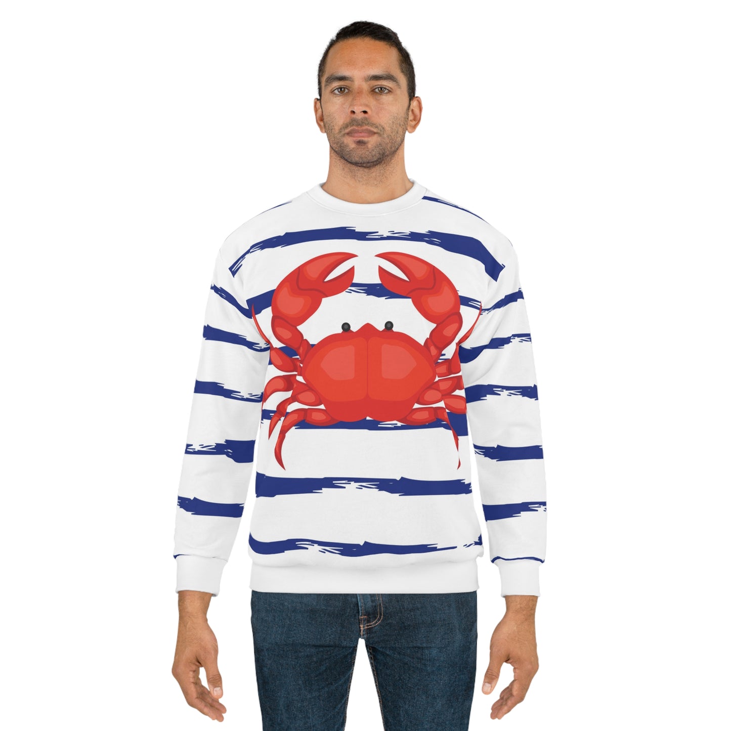 Blue & White Striped Red Crab Unisex Sweatshirt