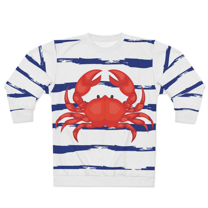 Blue & White Striped Red Crab Unisex Sweatshirt