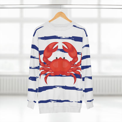 Blue & White Striped Red Crab Unisex Sweatshirt