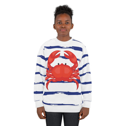 Blue & White Striped Red Crab Unisex Sweatshirt